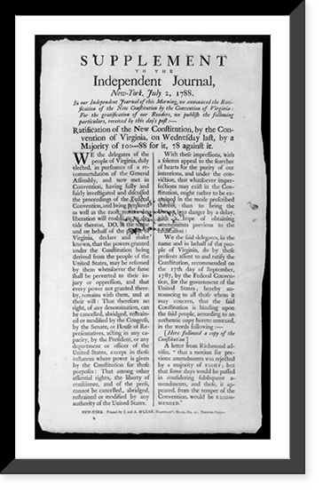 Supplement to the Independent Journal, New-York, July 2, 1788, Historic Reproduction