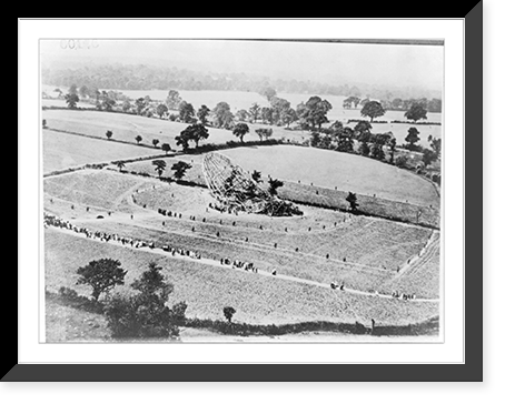 Aerial view of wrecked shell of Zeppelin in French field. 1917, Historic Reproduction