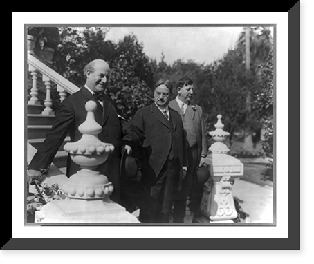 William Jennings Bryan, Gov. Hiram Johnson, and Robert F. Rae on steps outside Governor's Mansion, Sacramento, Calif, Historic Reproduction