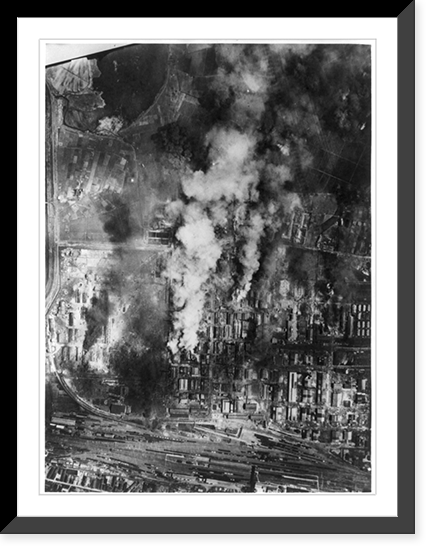 Two aerial views of destruction in Japan after bombings by U.S. Air forces during the second World War - 2, Antique Print
