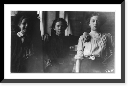 Noon hour in drawing-in room of American Woolen Co., Winooski, Vermont. (Not the youngest girls.) Right hand: Tessie McGarth, next Sadio Finnogan, next Bernice Bedard. Two of them look to be under