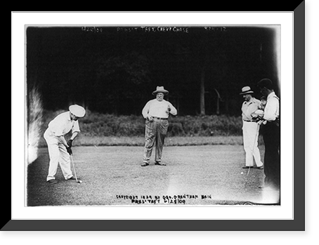 Pres. William H. Taft playing golf, Chevy Chase Country Club, 3 other men in picture, 1909 June 28, Historic Print