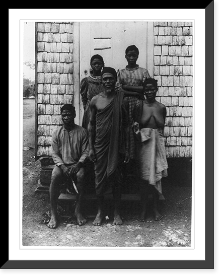 Historic Framed Print, [5 Liberian people standing in front of building],  17-7/8" x 21-7/8"