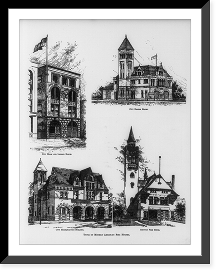 Types of modern American Fire houses, Vintage Poster