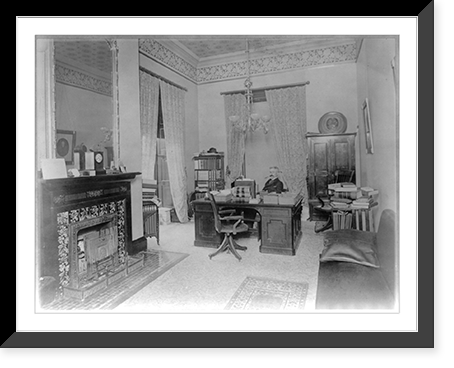 Government? office with man seated at desk, Washington, D.C.; fireplace in left foregrd, Vintage Wall Art