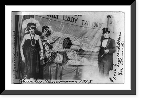 Historic Framed Print, [Sideshow at carnival. The only lady tattoist" on platform]",  17-7/8" x 21-7/8"