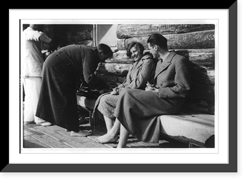 Historic Framed Print, [G&ouml;ring with Swedish guests in bathrobes on porch at G&ouml;ring's home, Carinhall, E. Prussia],  17-7/8" x 21-7/8"