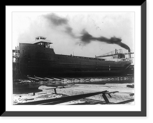 Historic Framed Print, [Steamer GEORGE L. EATON in dry dock, before launching],  17-7/8" x 21-7/8"