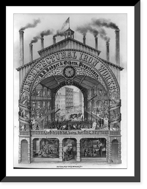Historic Framed Print, Architectural Iron Works. D.D. Badger & others, proprietors.lith. of Sarony, Major & Knapp.,  17-7/8" x 21-7/8"