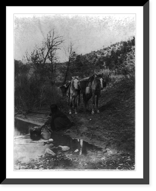 Historic Framed Print, Getting water. Apache,  17-7/8" x 21-7/8"