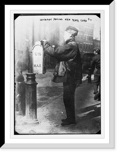 Chinaman mailing New Year's card, Antique Wall Art
