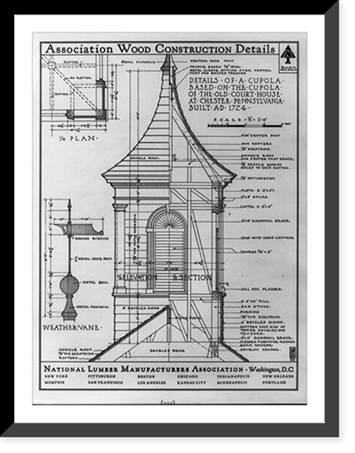 Historic Framed Print, Details of a cupola based on the cupola of the old courthouse at Chester, Pa., built 1724,  17-7/8" x 21-7/8"