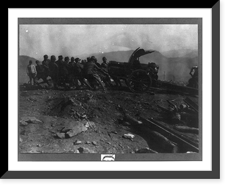 Soldiers pulling large gun on the Italian Front, Historic Print