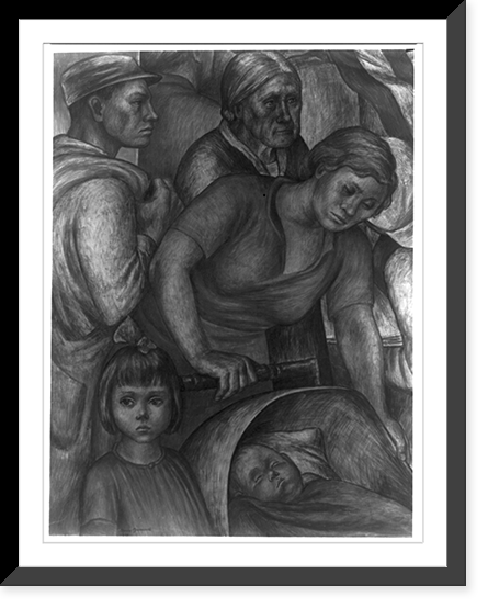 Vintage Photo Print - mural painting showing man, 2 women, girl and baby
