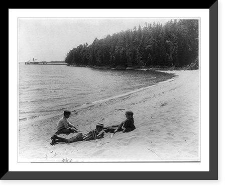 3 boys lounging on beach, Adironacks Classic, Antique Poster