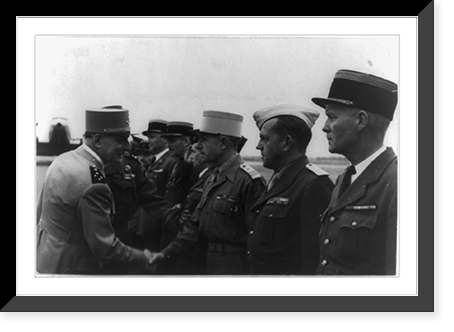 Vietnam: Gen. de Lattre de Tassigny shaking hands with French officers, Antique Wall Art