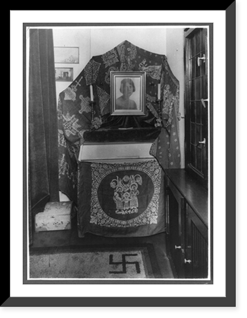 Historic Framed Print, [Small shrine with framed portrait of Carin G&ouml;ring in Hermann G&ouml;ring's Berlin home],  17-7/8" x 21-7/8"