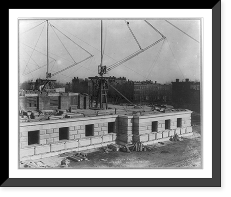 Historic Framed Print, South front construction of the Jefferson Building (Main Bldg.) of the Library of COngress.,  17-7/8" x 21-7/8"