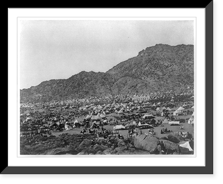 View of crowd of eastern part of Mina valley outside Mecca; pilgrims and large number of tents Classic, Antique Print