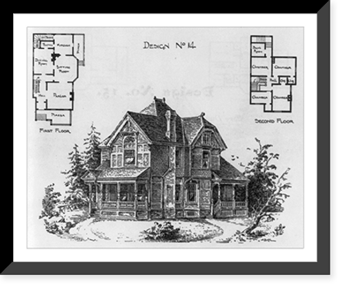 Historic Framed Print, Design no. 14. Frame two-story dwelling,  17-7/8" x 21-7/8"