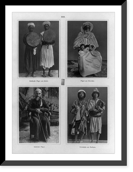 Portraits of pilgrims in Mecca from Yemen, Morocco, India, and dervishes from Buchara, Vintage Poster