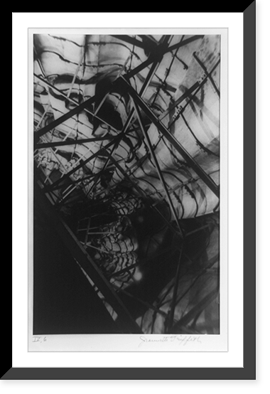 Interior details of the Statue of Liberty: Looking down at front draperies from the spiral stairs, Antique Print