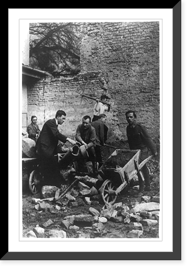 Vintage Building Photo - Medical students clearing away debris