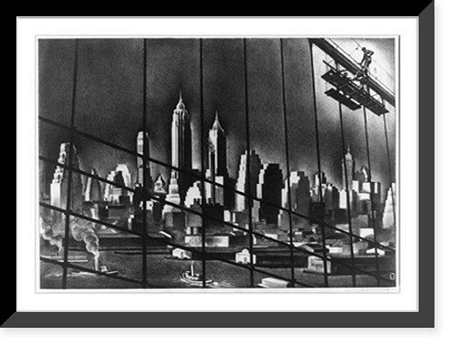 Historic Framed Print, Repairing Brooklyn Bridge,  17-7/8" x 21-7/8"