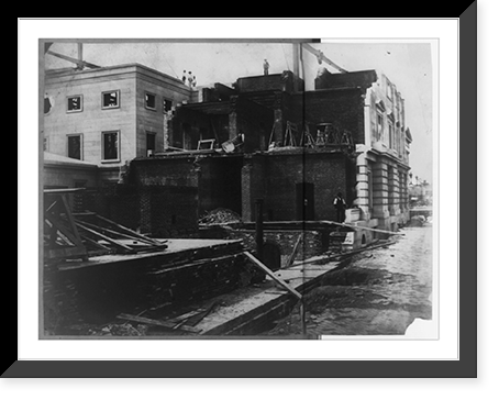 Historic Framed Print, [Unfinished side of U.S. Post Office during construction],  17-7/8" x 21-7/8"