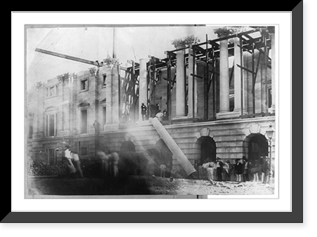 Historic Framed Print, [Column being raised into setting during construction of U.S. Post Office],  17-7/8" x 21-7/8"