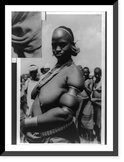 Vintage Americana Print - Bare-breasted native woman with circular