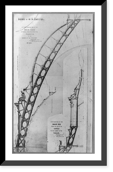Historic Framed Print, Dome of U.S. Capitol, section showing one of the main ribs extending from the top of the peristyle ...,  17-7/8" x 21-7/8"