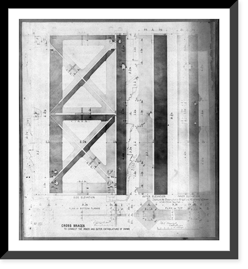 Historic Framed Print, Cross braces to connect the inner and outer entablature of dome - 2,  17-7/8" x 21-7/8"