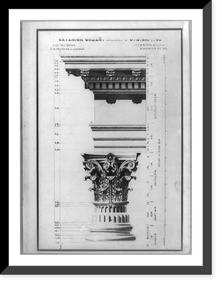 United States Capitol (Washington, D.C.). Extension. Exterior order.Capt. M.C. Meigs, U.S. engineer in charge ; Tho. U. Walter, architect, Washington, D.C., 1854. Classic, Antique Print