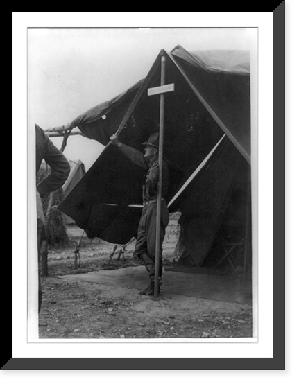 General John Pershing standing in doorway of tent, U.S. Army Punitive Expedition after Villa, 1916, Mexico, Antique Print