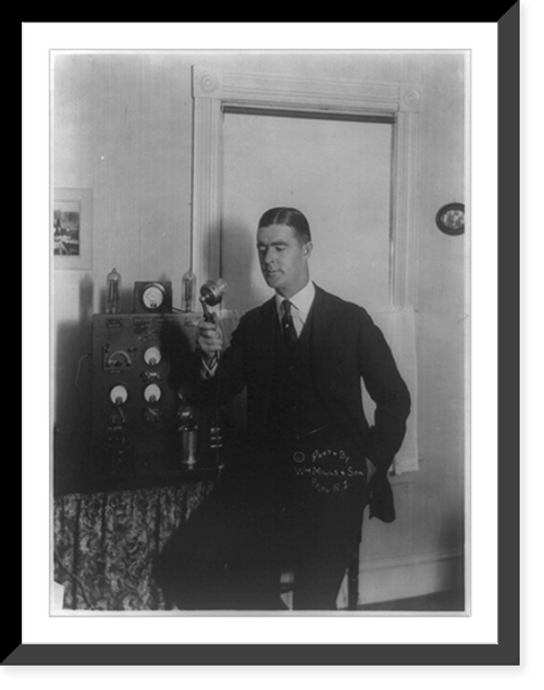 Historic Framed Print, William S. Flynn delivering radio message.Photo by Wm Mills & Son, Prov. R.I.,  17-7/8" x 21-7/8"