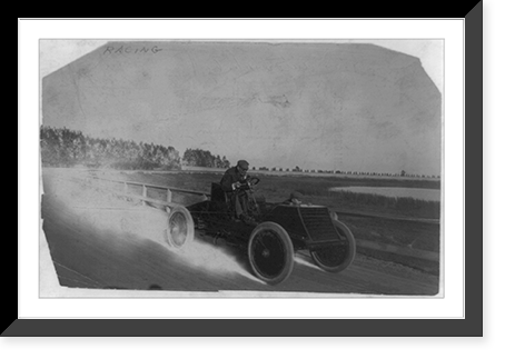Winton driving his automobile on racetrack, Antique Poster