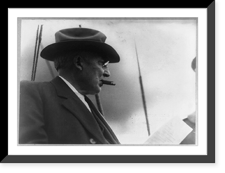 President Warren G. Harding, head-and-shoulders portrait, right profile; smoking cigar, Antique Wall Art