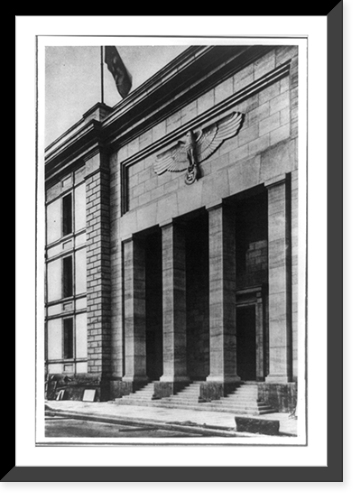 Entrance of the new Chancellery (Reichskanzlei) building, Berlin, Germany; Albert Speer, architect Classic, Vintage Print