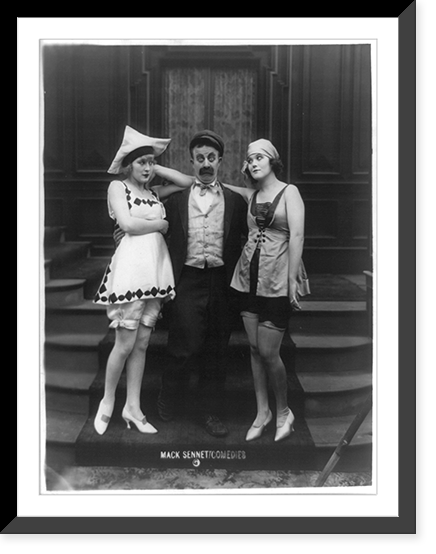 Marvel Rea (left), Chester Conklin and Peggie Cloud, appearing in Mack Sennett Comedies standing together on step, Antique Print