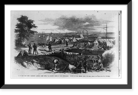 U.S Mail boat dock, Harrison's Landing, James River, Va.. Floating houses of the contrabands erected on the freight boats, etc, Antique Wall Art