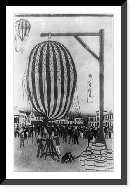Historic Framed Print, [Preparing to launch a hydrogen-filled balloon, Japan],  17-7/8" x 21-7/8"