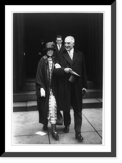 Historic Framed Print, [President Warren G. Harding, full-length portrait, walking with his wife, facing left],  17-7/8" x 21-7/8"