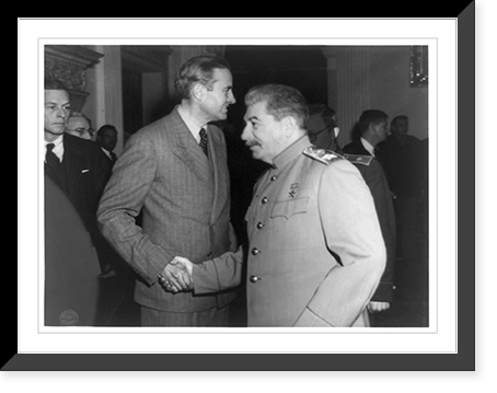 Joseph Stalin shaking hands with William Averell Harriman, half-length, and Charles Bohlen standing on left, Vintage Print