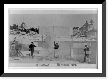H.R. Patrick with two other men of the U.S. Weather Bureau and kites, Marquette, Michigan, Antique Print