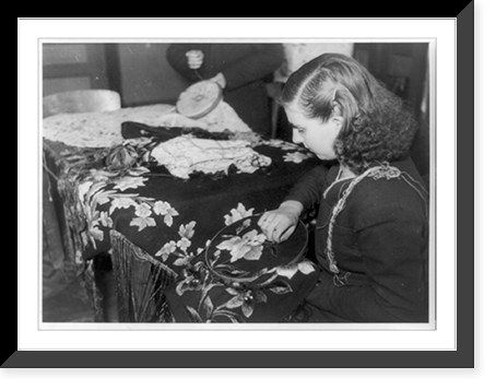 Albania: woman doing embroidery, Antique Poster