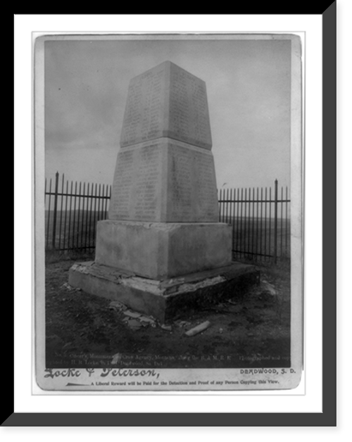 Historic Framed Print, Custer's monument on Crow Agency, Montana, along B. & M. R.R.,  17-7/8" x 21-7/8"