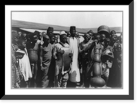 Large group of people gathered around some men with musical instruments, Mombasa, Kenya Classic, Antique Poster