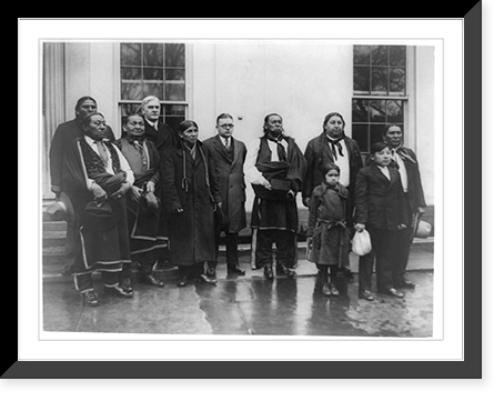 Osage Indians with Senator J.W. Harreld and Rep. S.J. Montgomery at the White House when they called upon President Coolidge, Antique Print