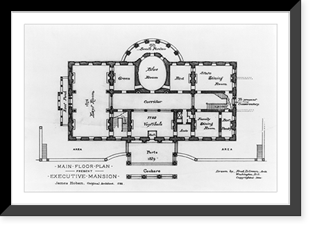 Alterations to the Executive Mansion, for Mrs. Benjamin Harrison, Pennsylvania Avenue, N.W., Washington, D.C. Main floor plan, measured drawing.drawn by Fred D. Owen, archt., Washington, D.C. Her